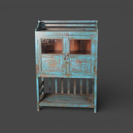Vintage wooden display cabinet - Turquoise patina