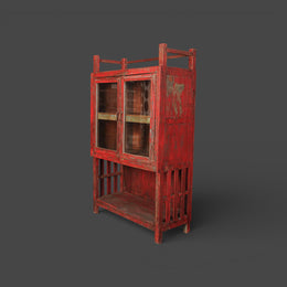Antique red wooden display cabinet