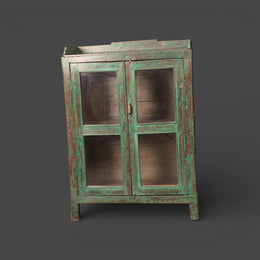 Small old wooden display cabinet - Green patina