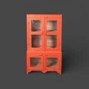 Old two-part wooden display cabinet - Orange-red patina