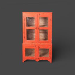 Old two-part wooden display cabinet - Orange-red patina