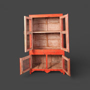 Old two-part wooden display cabinet - Orange-red patina