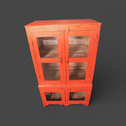Old two-part wooden display cabinet - Orange-red patina