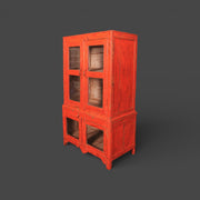 Old two-part wooden display cabinet - Orange-red patina