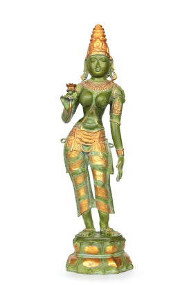 Bronze statue of Tara with flower