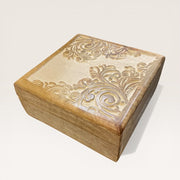 Brown and White Carved Wooden Box