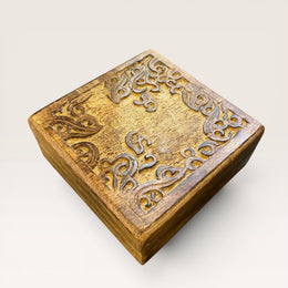 Brown Carved Wooden Box