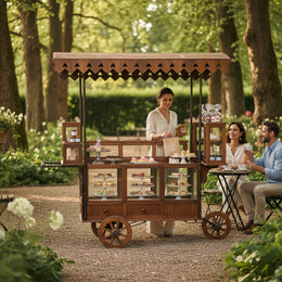 Teak Trolley with Cover - Artisanal Mobile Stand