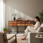 Large Console Table with Metal Drawers and Reclaimed Wood