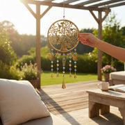 Large circular tree of life wind chime with butterflies - Gold