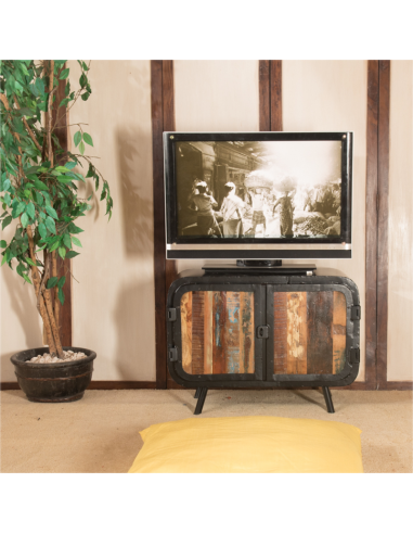 Commode bois et métal recyclé - H 61 x 83 x 40 cm