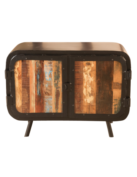 Commode bois et métal recyclé - H 61 x 83 x 40 cm
