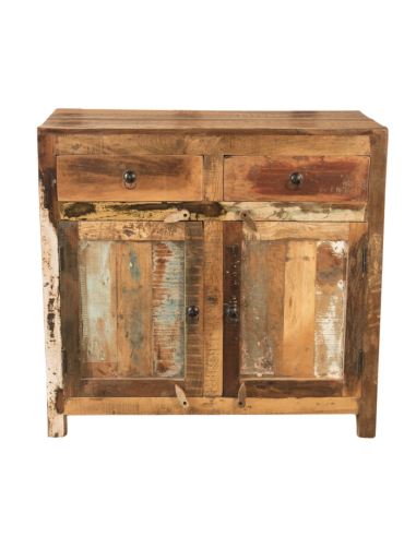 Commode en bois recyclé 2 portes et 2 tiroirs - H 85 * 90 * 45 cm