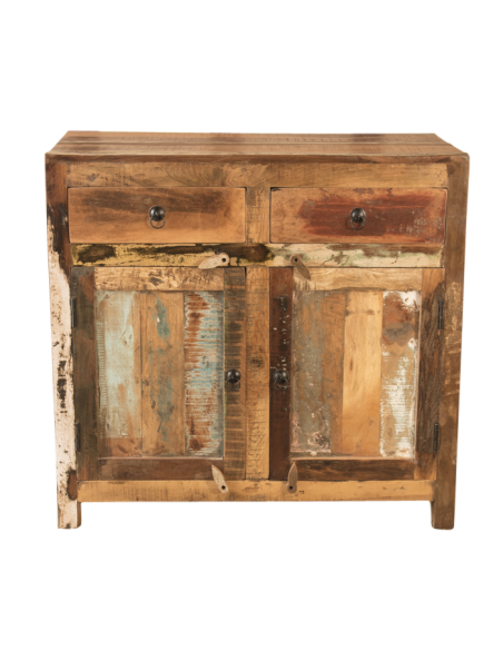 Commode en bois recyclé 2 portes et 2 tiroirs - H 85 * 90 * 45 cm