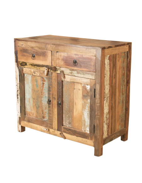 Commode en bois recyclé 2 portes et 2 tiroirs - H 85 * 90 * 45 cm