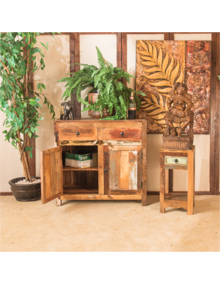 Commode en bois recyclé 2 portes et 2 tiroirs - H 85 * 90 * 45 cm
