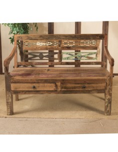 Banc en bois recyclé avec 2 tiroirs - H 90 * 120 * 55 cm 2