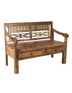 Banc en bois recyclé avec 2 tiroirs - H 90 * 120 * 55 cm