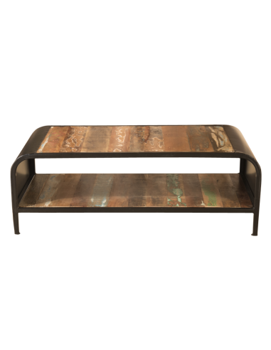Table basse en bois et métal recyclé - H 35 x 100 x 50 cm