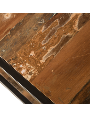 Table basse en bois et métal recyclé - H 35 x 100 x 50 cm