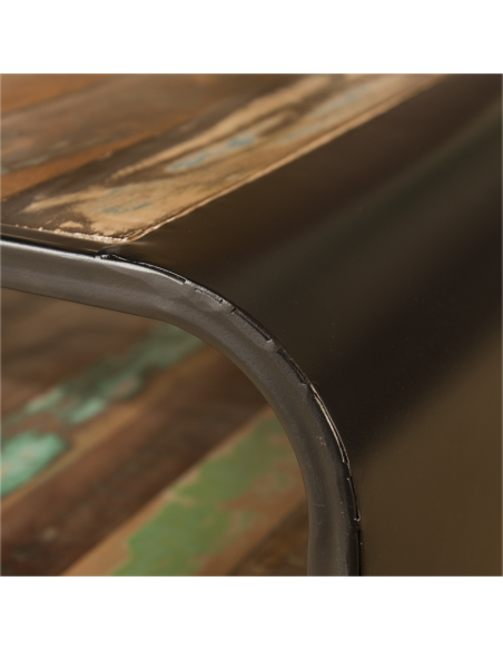 Table basse en bois et métal recyclé - H 35 x 100 x 50 cm