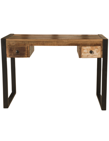 Bureau en bois recyclé à 2 tiroirs - H 77 x 110 x 50