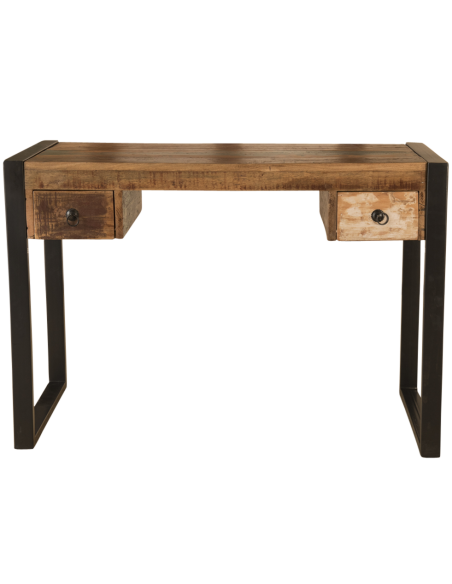 Bureau en bois recyclé à 2 tiroirs - H 77 x 110 x 50