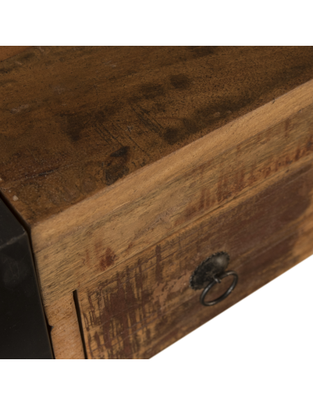 Bureau en bois recyclé à 2 tiroirs - H 77 x 110 x 50