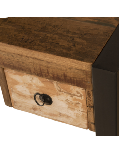 Bureau en bois recyclé à 2 tiroirs - H 77 x 110 x 50