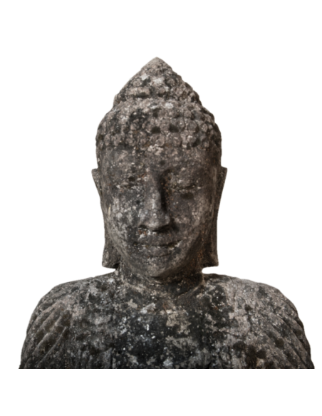 Tête de Buddha ancien en pierre volcanique