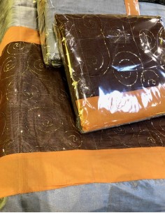 Couvre-Lit Gris/Orange/Brun...