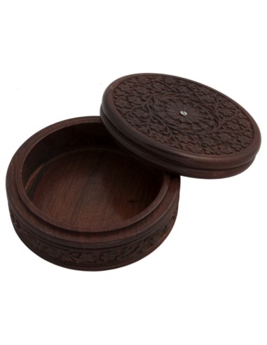"Kamala" Round chiseled wooden box