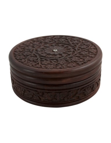 "Kamala" Round chiseled wooden box