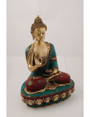 Statue en bronze et mosaïques Bouddha...